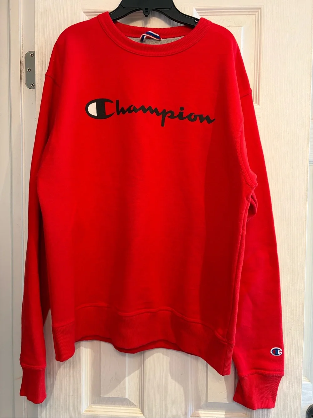 Champion Red Crewneck Sweatshirt with Black Logo